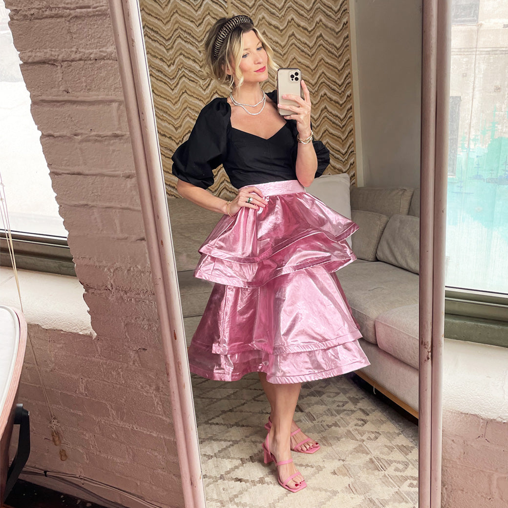 Ruffled Party Skirt - Pink Lamé - PRE ORDER