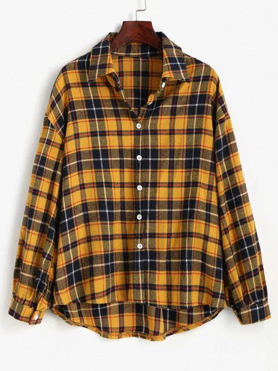 Plaid Drop Shoulder High Low Shirt - INS | Online Fashion Free Shipping Clothing, Dresses, Tops, Shoes