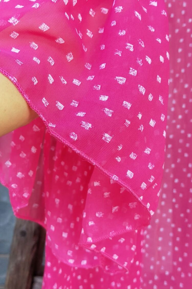 Plaid Ruffle Flare Sleeved Chiffon Maxi Cover Up
