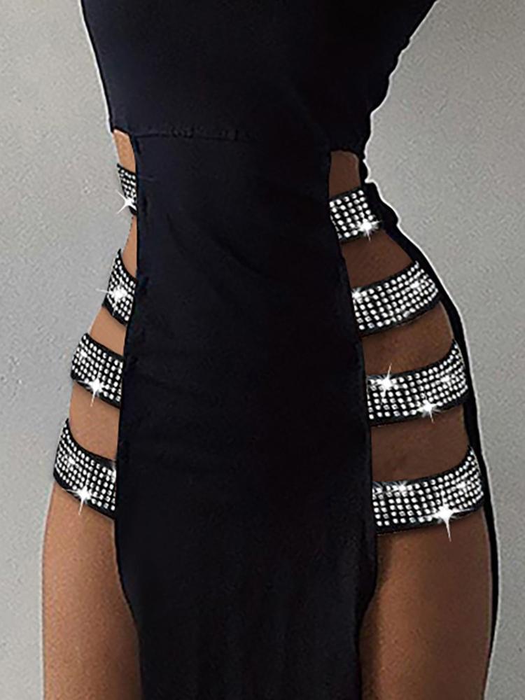 Plain Sleeveless High Slit Studded Maxi Dress - Maxi Dresses - INS | Online Fashion Free Shipping Clothing, Dresses, Tops, Shoes - 14/04/2021 - Color_Black - Maxi Dresses