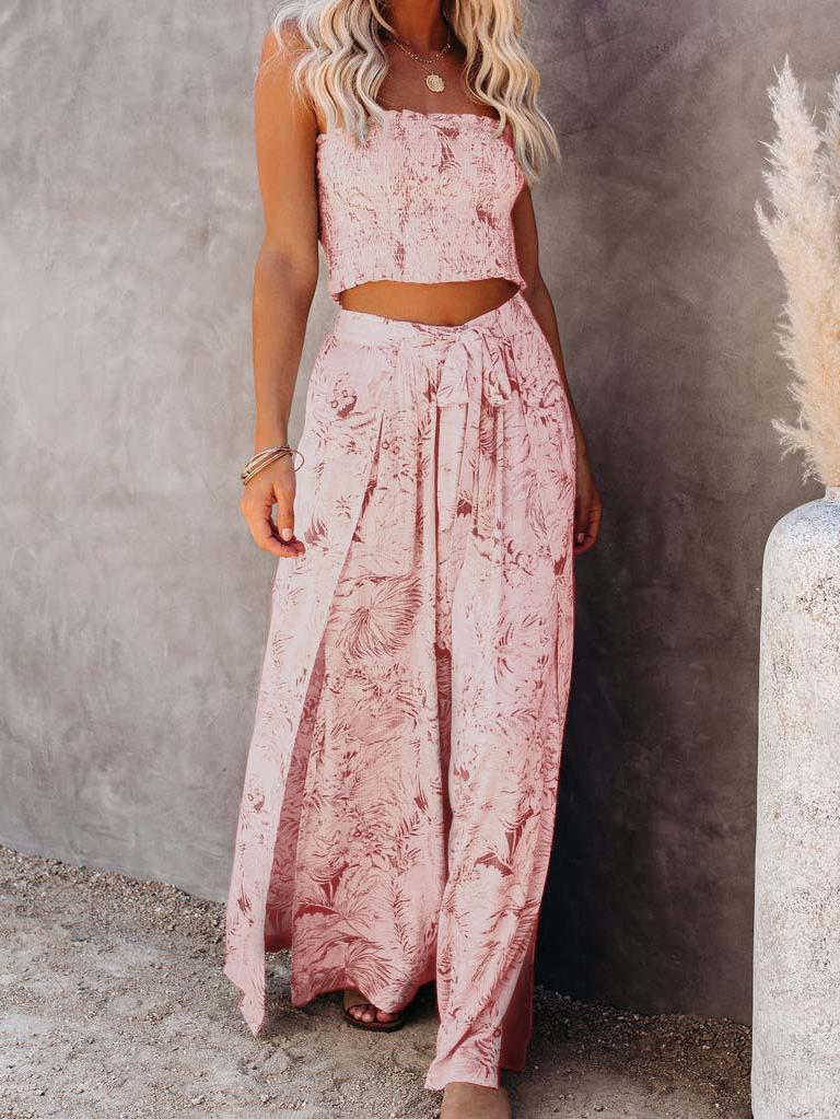 Pleated Printed Tube Top & Pants Skirt Two-piece Outfit - Sets - INS | Online Fashion Free Shipping Clothing, Dresses, Tops, Shoes - 23/07/2021 - 30-40 - Bottoms