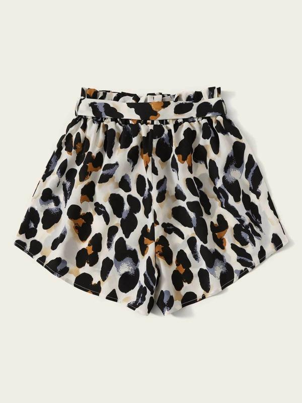 Plus Allover Print Paperbag Belted Shorts - INS | Online Fashion Free Shipping Clothing, Dresses, Tops, Shoes