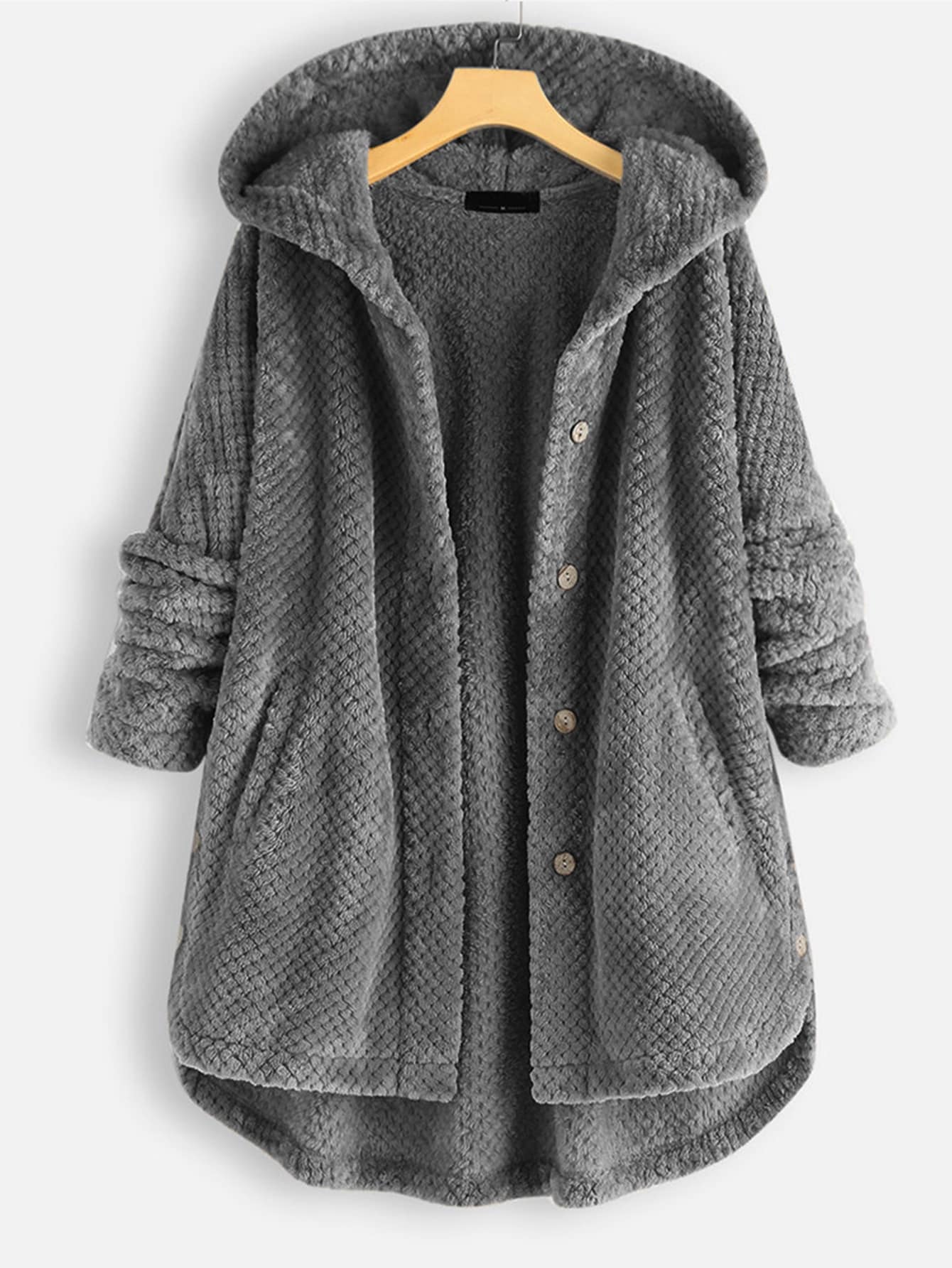 Plus Flannel Single Breasted High Low Hem Hooded Coat - INS | Online Fashion Free Shipping Clothing, Dresses, Tops, Shoes
