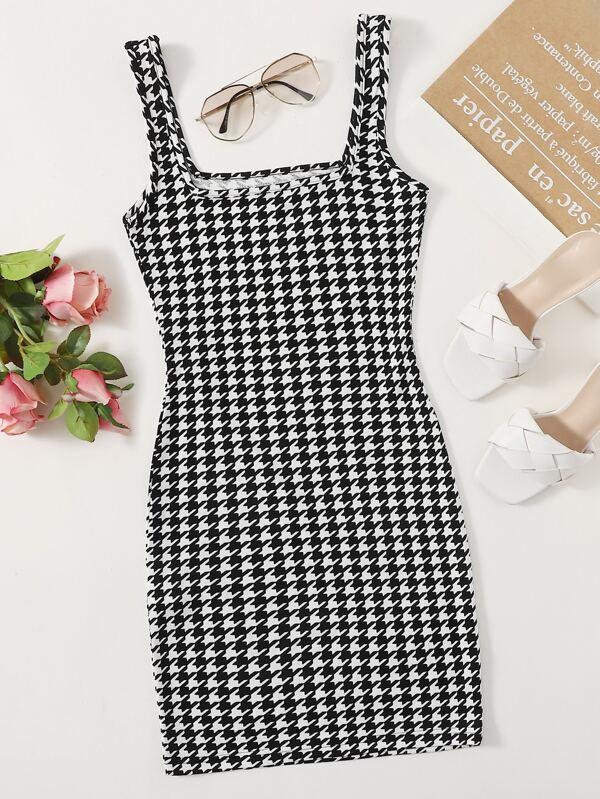 Plus Houndstooth Tank Bodycon Dress - INS | Online Fashion Free Shipping Clothing, Dresses, Tops, Shoes