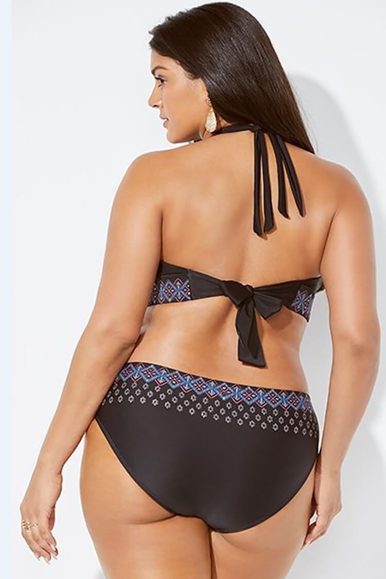Plus Size Ethnic Print Triangle Halter Bikini Swimsuit - Two Piece Set