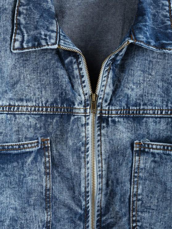 Pockets Zipper Drop Shoulder Denim Jacket - INS | Online Fashion Free Shipping Clothing, Dresses, Tops, Shoes