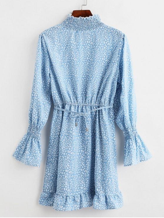 Poet Sleeve Printed Flounced Hem Mini Dress - Dresses - INS | Online Fashion Free Shipping Clothing, Dresses, Tops, Shoes - 02/09/2021 - Blue - Color_Blue
