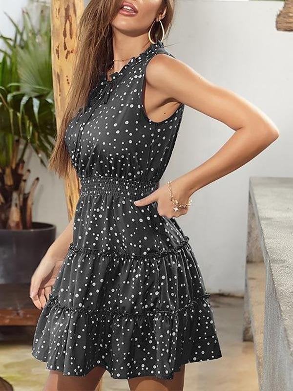 Polka Dot Round Neck Sleeveless Mini Dress - Midi Dresses - INS | Online Fashion Free Shipping Clothing, Dresses, Tops, Shoes - 22/03/2021 - AMZ - Black