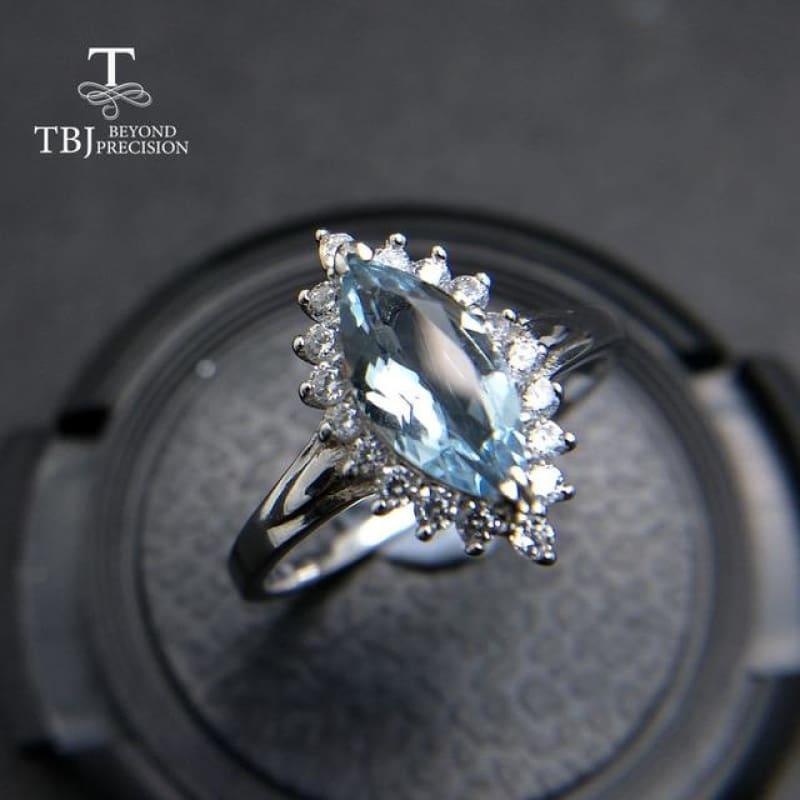Princess Cut Brazilian Aquamarine 5*10 0.75ct Gemstone Ring