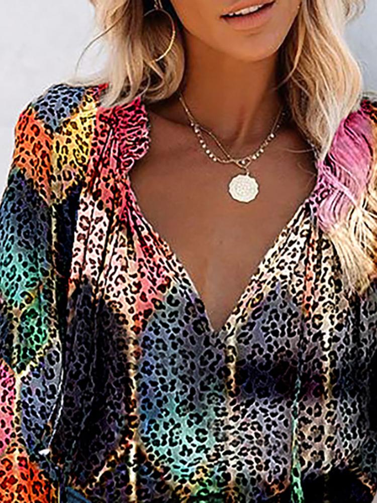 Printed Long Sleeves V Neck Blouses - Blouses - INS | Online Fashion Free Shipping Clothing, Dresses, Tops, Shoes - 07/06/2021 - BLO2106070046 - Blouses