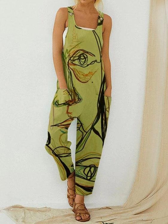 Printed Loose Sleeveless Jumpsuit - Jumpsuit & Rompers - INS | Online Fashion Free Shipping Clothing, Dresses, Tops, Shoes - 13/07/2021 - 20-30 - Bottoms