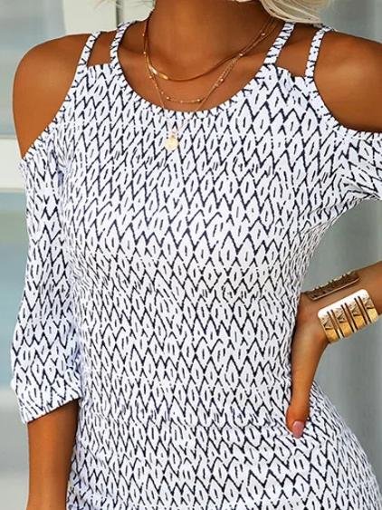 Printed Mid-Sleeve Off The Shoulder Dress - Mini Dresses - INS | Online Fashion Free Shipping Clothing, Dresses, Tops, Shoes - 01/07/2021 - 20-30 - Category_Mini Dresses