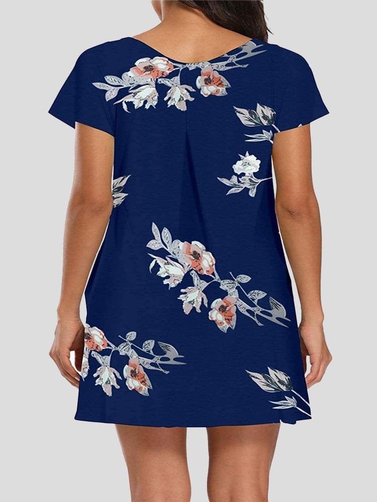 Printed Round Neck Short Sleeve Dress - Mini Dresses - INS | Online Fashion Free Shipping Clothing, Dresses, Tops, Shoes - 10-20 - 13/07/2021 - color-black
