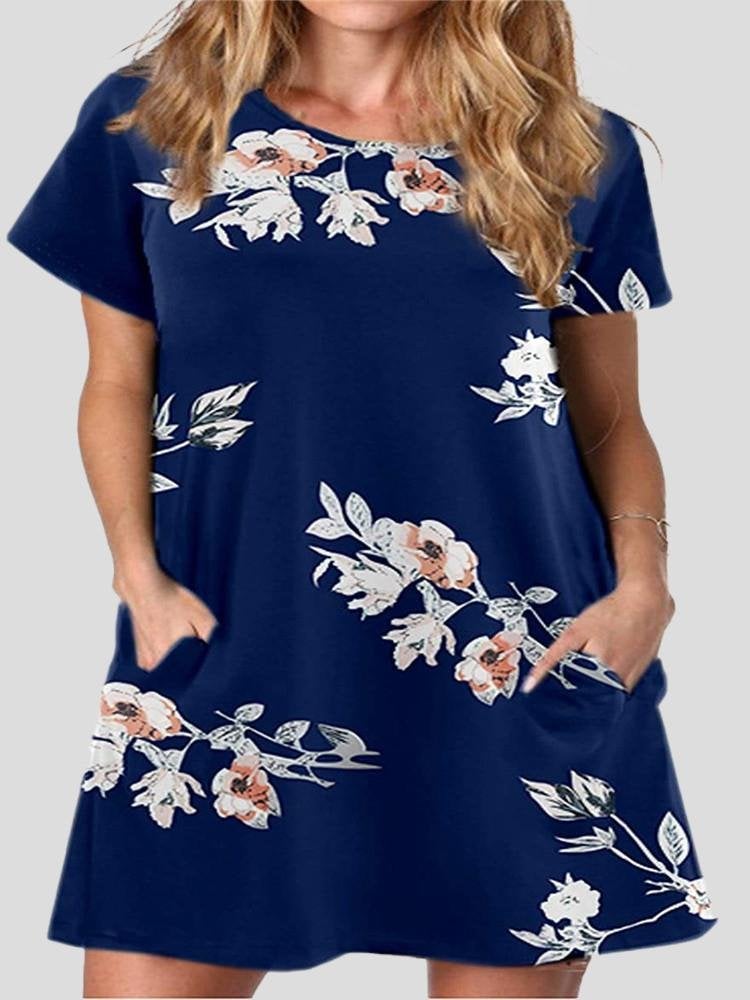 Printed Round Neck Short Sleeve Dress - Mini Dresses - INS | Online Fashion Free Shipping Clothing, Dresses, Tops, Shoes - 10-20 - 13/07/2021 - color-black