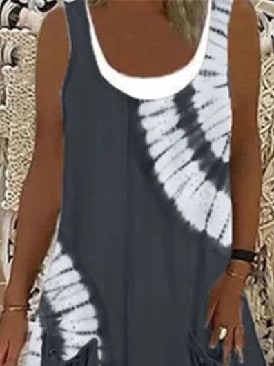 Printed Sleeveless Round Neck A-line Dress - Midi Dresses - INS | Online Fashion Free Shipping Clothing, Dresses, Tops, Shoes - 03/06/2021 - Category_Midi Dresses - Color_Black