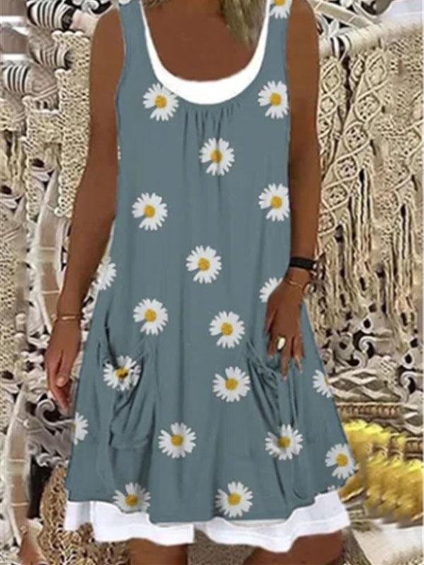 Printed Sleeveless Round Neck A-line Dress - Midi Dresses - INS | Online Fashion Free Shipping Clothing, Dresses, Tops, Shoes - 03/06/2021 - Category_Midi Dresses - Color_Black