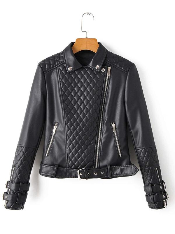 PU Zip Detail Belted Biker Jacket - INS | Online Fashion Free Shipping Clothing, Dresses, Tops, Shoes