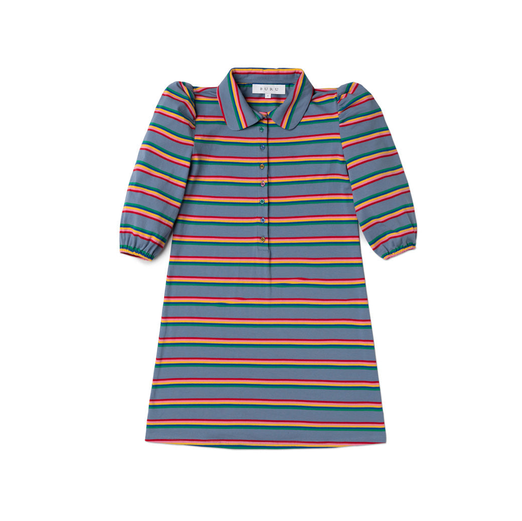 Puff Sleeve T-Shirt Dress - Rainbow Stripe