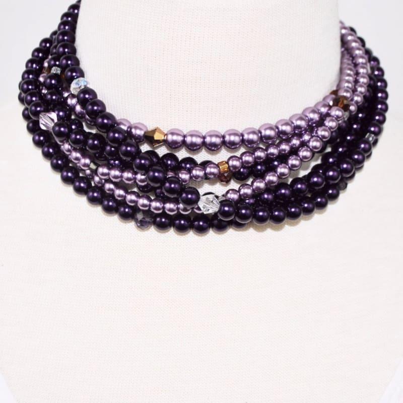 Purple / Lavender Multi Strand Glass Pearls Necklace