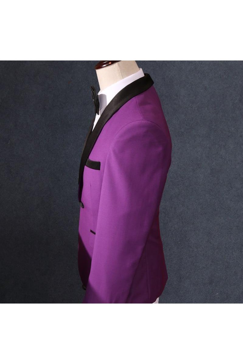 Purple Three Piece Men Shawl Collar Tuxedo Suits