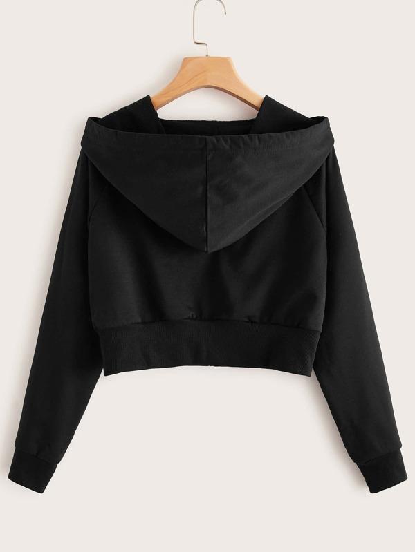 Raglan Sleeve Drawstring Zip Up Hoodie - INS | Online Fashion Free Shipping Clothing, Dresses, Tops, Shoes