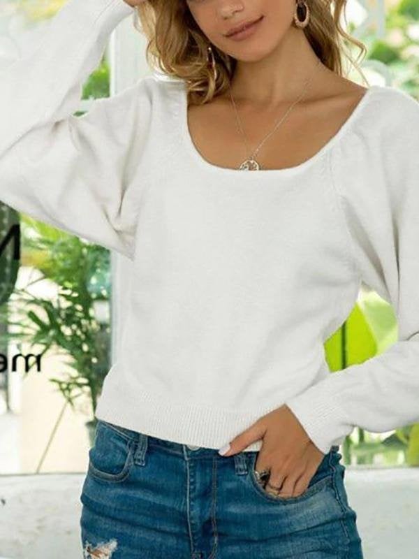 Raglan Sleeve Ribbed Trim Scoop Sweater - Sweaters - INS | Online Fashion Free Shipping Clothing, Dresses, Tops, Shoes - 02/08/2021 - Autumn - Casual
