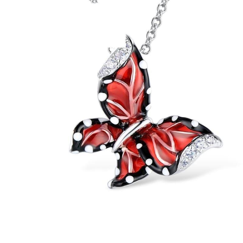 Red Butterfly White CZ Ring Earrings Pendant 925 Sterling Silver Fashion Jewelry Set