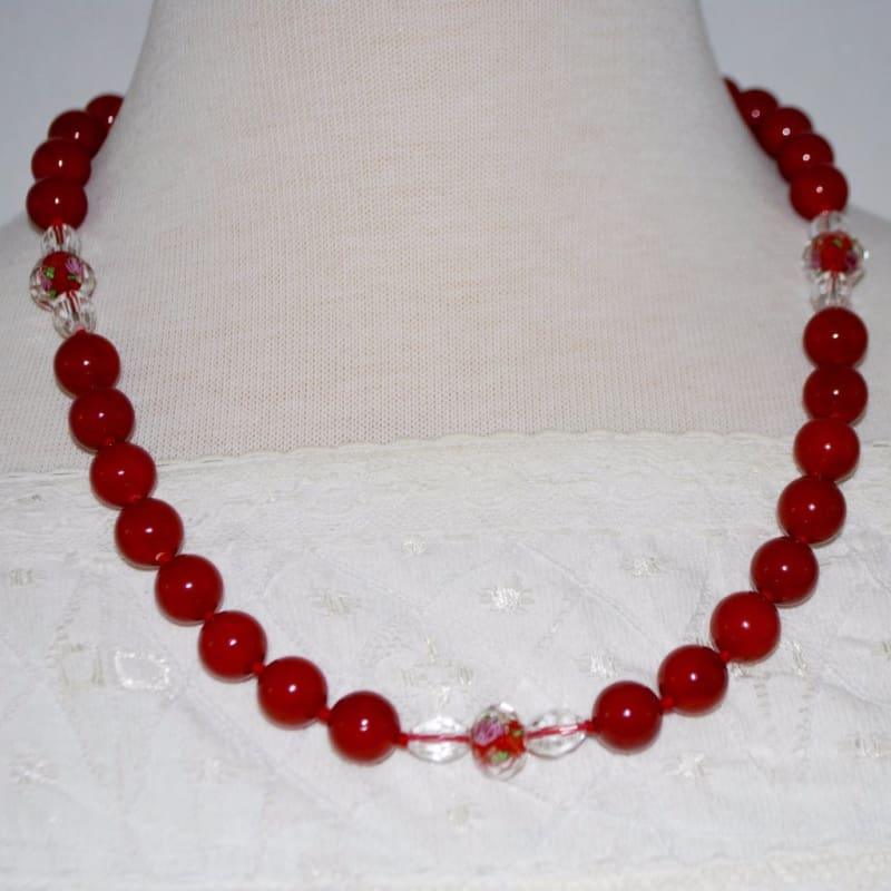 Red Shell Pearls Bead Crystal Ascent Necklace.