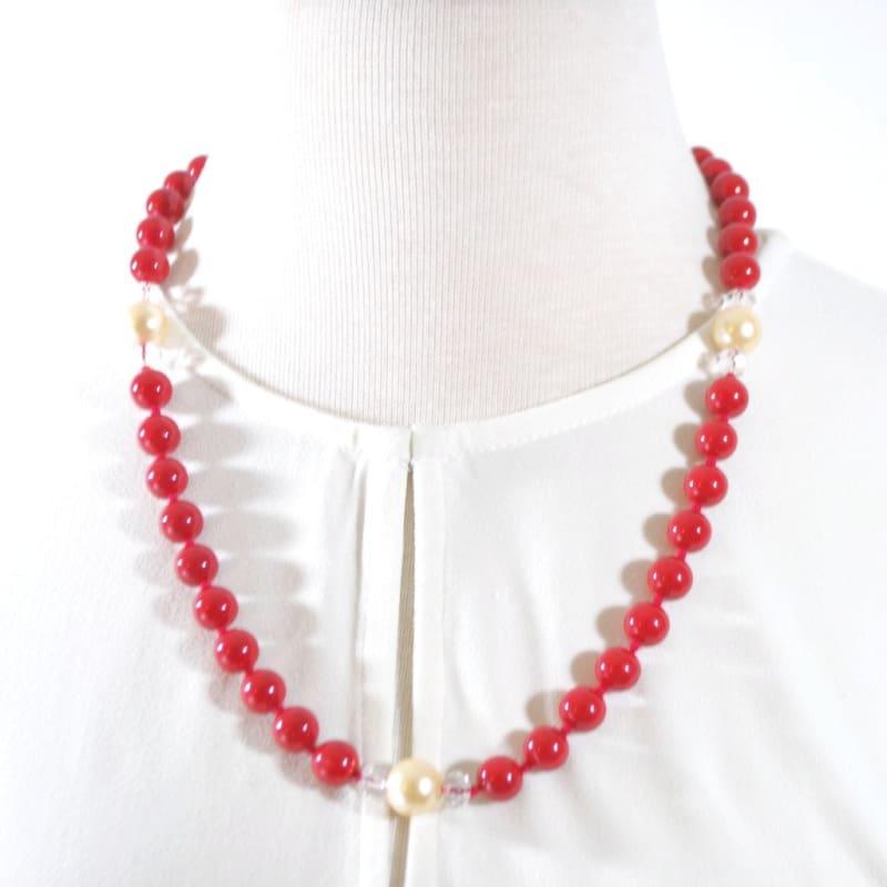 Red Shell Pearls With Cream Ascent Necklace.