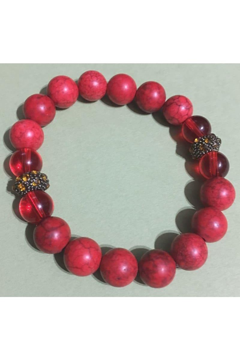 Red Turquoise bead with yellow and  gold rhinestone beaded women's bracelets
