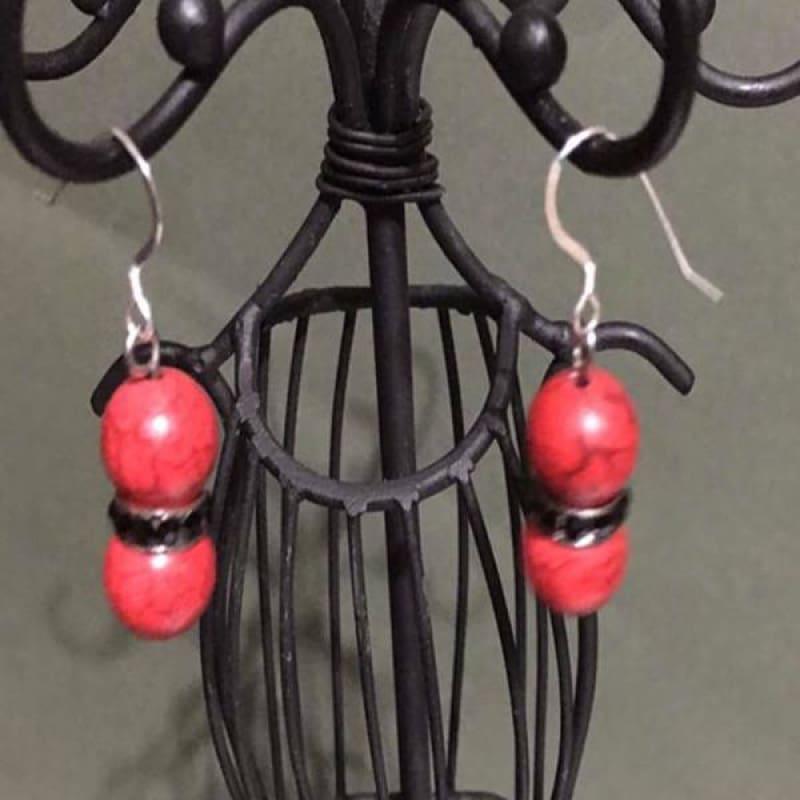 Red Turquoise Black Rhinestone Earrings