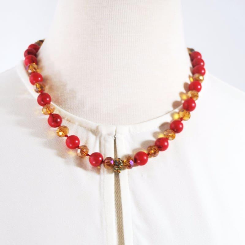 Red Turquoise with Rhinestones Necklace.