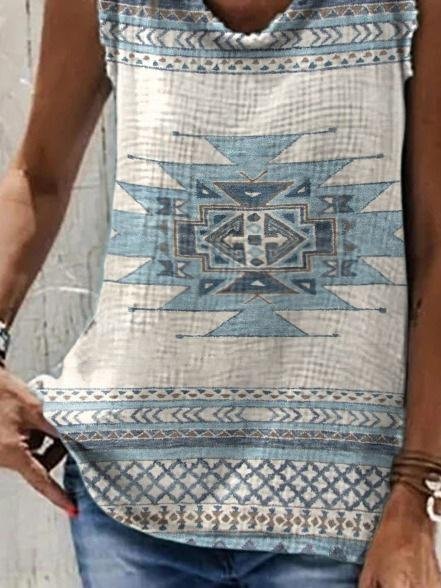 Retro Geometric Print Loose Tank Top - Tank Tops - INS | Online Fashion Free Shipping Clothing, Dresses, Tops, Shoes - 01/07/2021 - 10-20 - color-light-blue