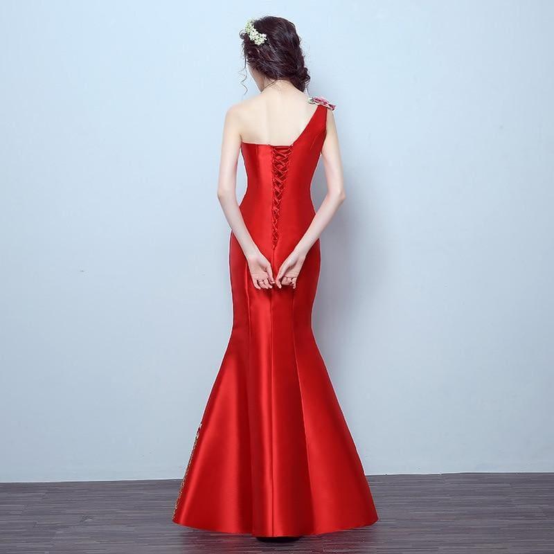 Retro Mermaid Tail Fashion Embroidery Qipao Long Cheongsam Chinese Traditional Dress