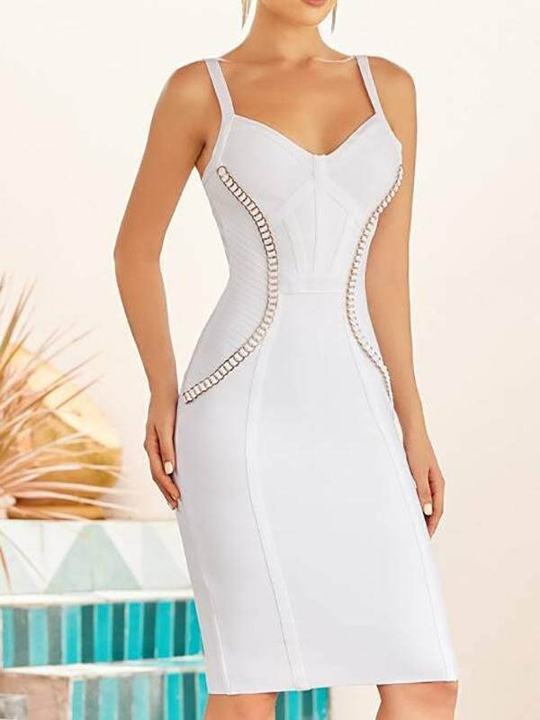 Ring Detail Slit Hem Bandage Dress - Dresses - INS | Online Fashion Free Shipping Clothing, Dresses, Tops, Shoes - 02/02/2021 - Bodycon Dresses - Color_White
