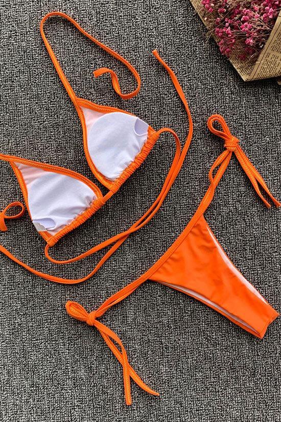 Ring Strappy Slide Triangle Thong Bikini Swimsuit - Two Piece Set