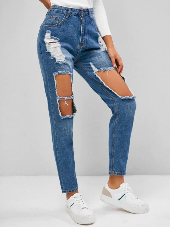 Ripped Cutout Pocket Boyfriend Jeans - INS | Online Fashion Free Shipping Clothing, Dresses, Tops, Shoes