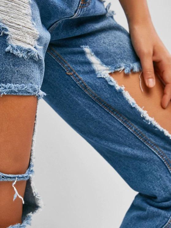 Ripped Cutout Pocket Boyfriend Jeans - INS | Online Fashion Free Shipping Clothing, Dresses, Tops, Shoes