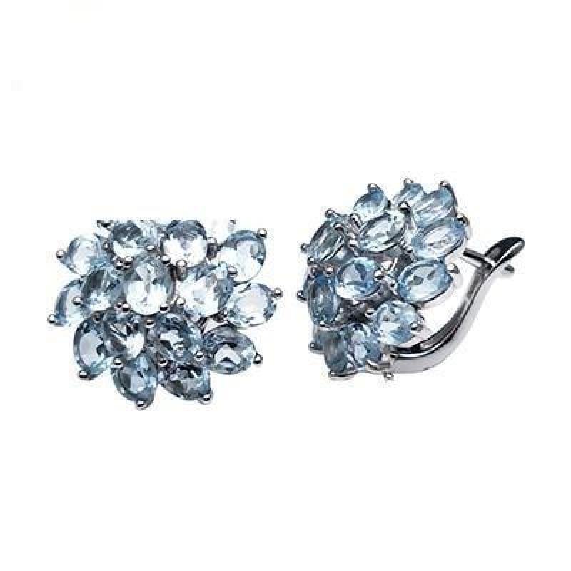 Romantic Natural Blue Topaz Gemstone Ring Pendant Earring Jewelry Set