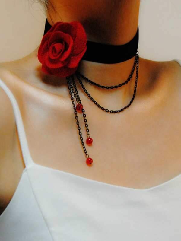 Rose & Chain Decor Choker - INS | Online Fashion Free Shipping Clothing, Dresses, Tops, Shoes