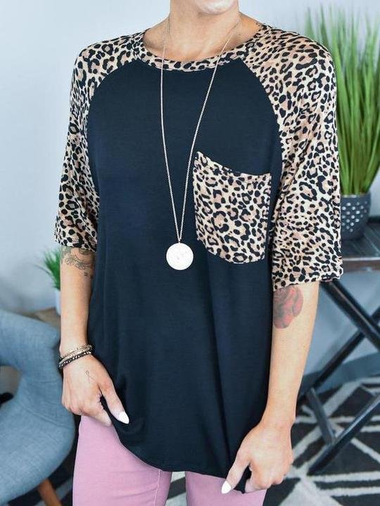 Round neck casual leopard print T-shirt - INS | Online Fashion Free Shipping Clothing, Dresses, Tops, Shoes