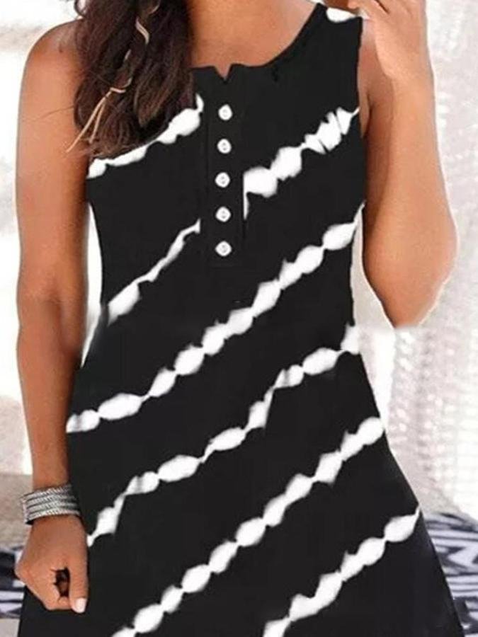 Round Neck Loose Striped Sleeveless Vest Dress - Mini Dresses - INS | Online Fashion Free Shipping Clothing, Dresses, Tops, Shoes - 19/06/2021 - 20-30 - color-black