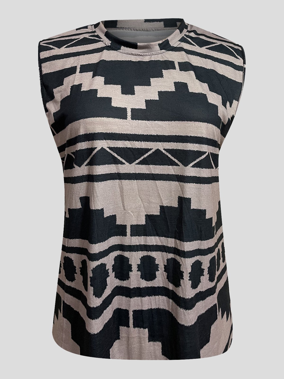 Round Neck Pullover Ethnic Print Tank Top - Tank Tops - INS | Online Fashion Free Shipping Clothing, Dresses, Tops, Shoes - 07/07/2021 - 20-30 - color-apricot