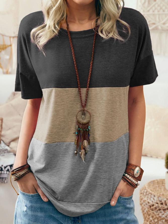 Round Neck Short Sleeve Contrast T-shirt - T-shirts - INS | Online Fashion Free Shipping Clothing, Dresses, Tops, Shoes - 10/06/2021 - Color_Green - Color_Khaki