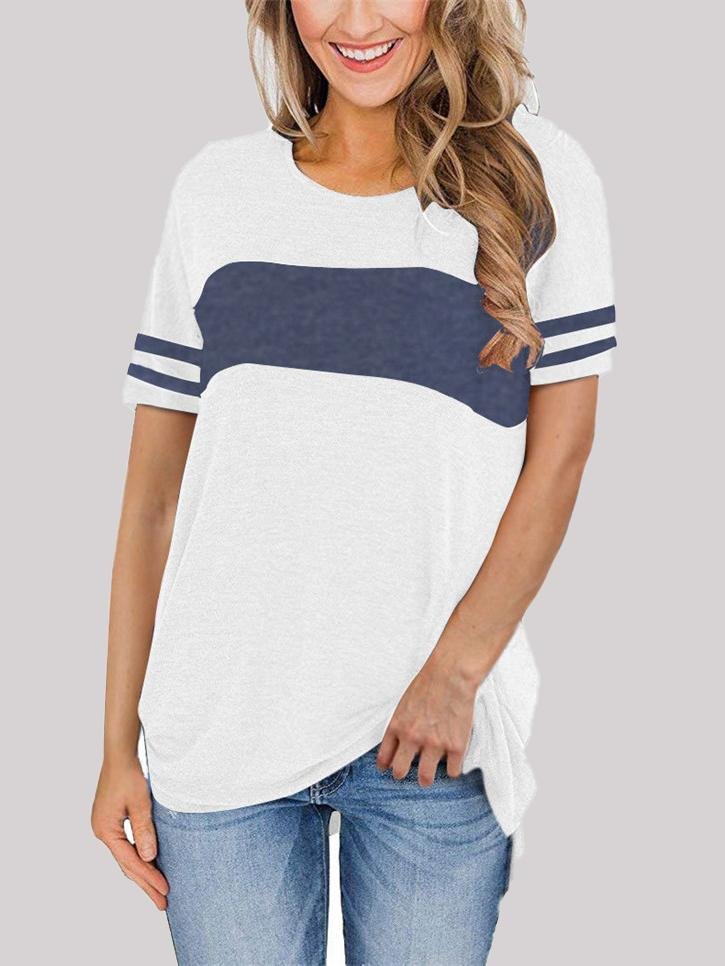 Round Neck Stitching Split Hem T-shirt - T-Shirt - INS | Online Fashion Free Shipping Clothing, Dresses, Tops, Shoes - 02/06/2021 - Color_Black - Color_Blue
