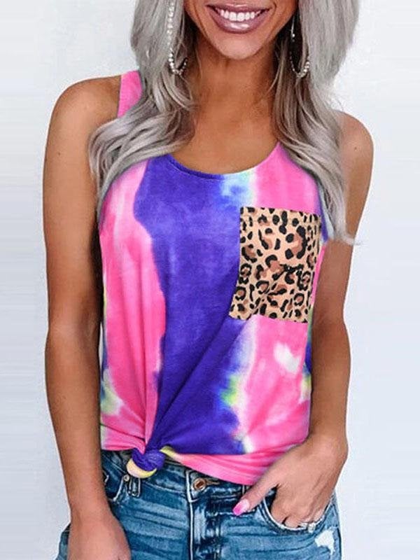 Round Neck Tie-dye Leopard Print Pocket Tank Top - Tank Tops - INS | Online Fashion Free Shipping Clothing, Dresses, Tops, Shoes - 10-20 - 29/06/2021 - color-multi