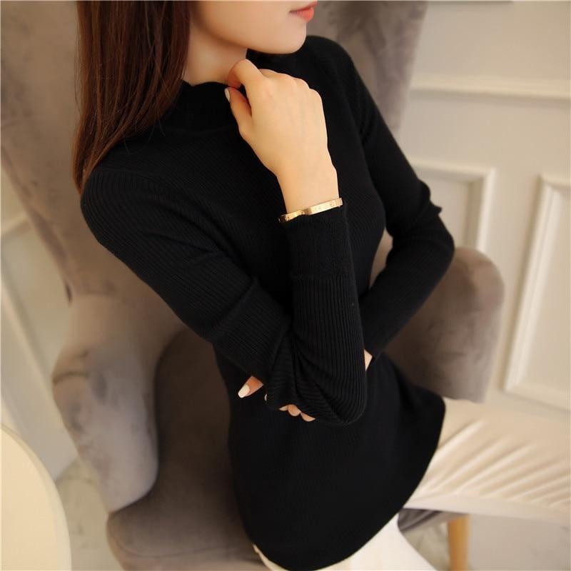 Ruffled Sleeve Turtleneck Solid Slim Fit Sweater Blouse