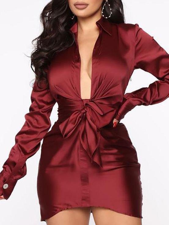 Satin Bow Tie Deep V Mini Dress - Mini Dresses - INS | Online Fashion Free Shipping Clothing, Dresses, Tops, Shoes - 09/04/2021 - Color_Red - Colour_White
