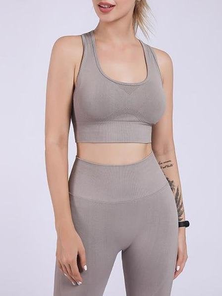 Seamless Racer Back Sports Bra & Sports Leggings - Sport Sets - INS | Online Fashion Free Shipping Clothing, Dresses, Tops, Shoes - 15/03/2021 - Color_Blue - Color_Gray