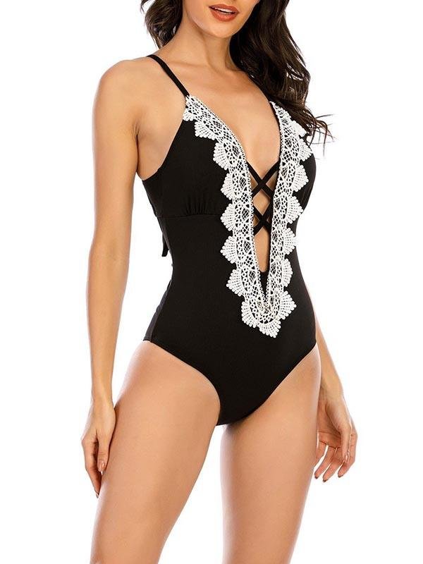 Sexy Backless Lace One-Piece Swimsuit - Bikinis - INS | Online Fashion Free Shipping Clothing, Dresses, Tops, Shoes - 16/03/2021 - Beach - Bikini